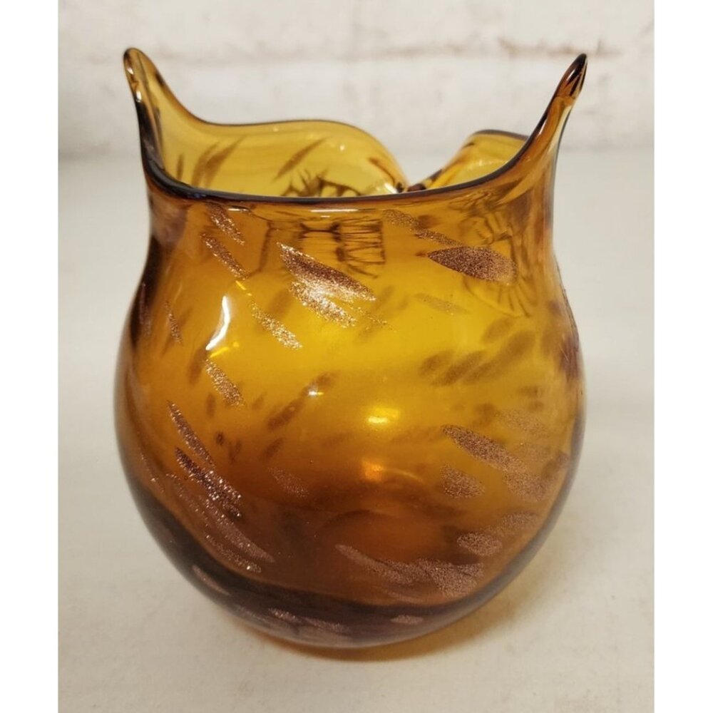 Pier 1 Art Glass 6.5" Amber Owl Vase Veyye Aytisanal Collection - Picture 3 of 8